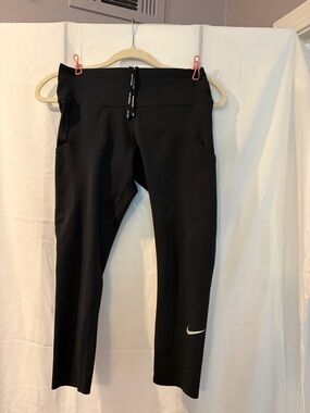 Nike Running Black Capri Leggings with White Swoosh Accent